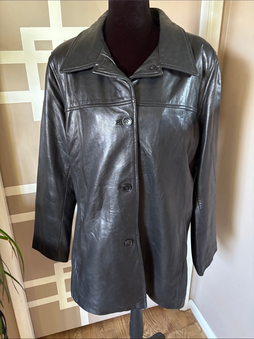 Vintage Armand Bassi Lambskin Leather Black Women’s Button-Up Jacket Sz L